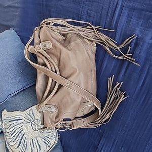 Liebeskind Brown Slouchy Leather 2-Way Fringed Crossbody Handbag